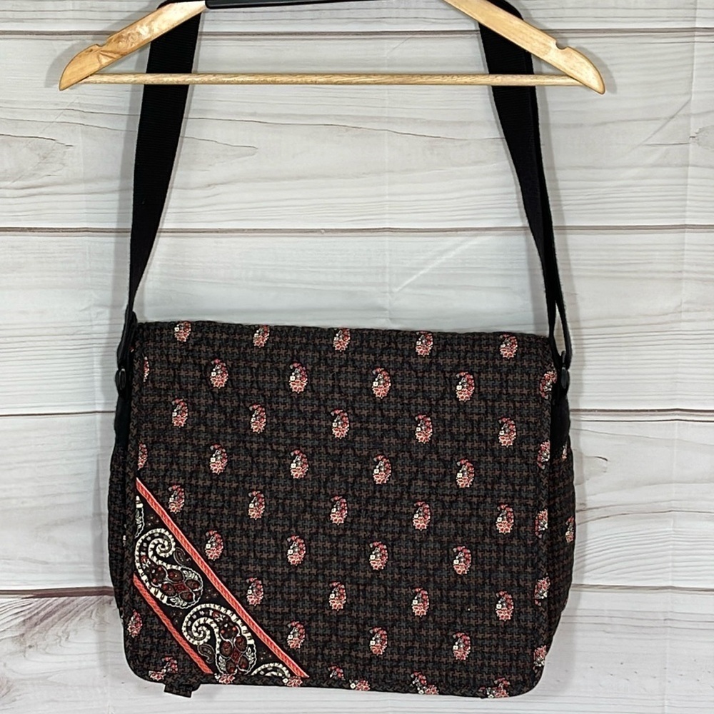 Vera Bradley Messenger Bag Brown & Black Houndstooth Paisley - Picture 1 of 9